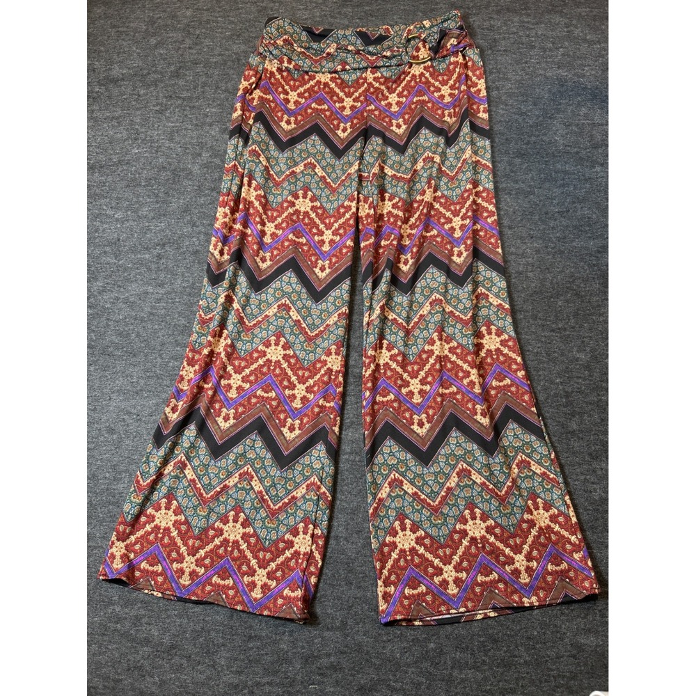 Robert Louis Palazzo Pants Womens Medium Chevron Geometric Wide Leg Funky Retro